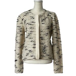 PIAZZA SEMPIONE Cardigan Sweater Lady Jacket Cream & Black Textured Knit Size 42